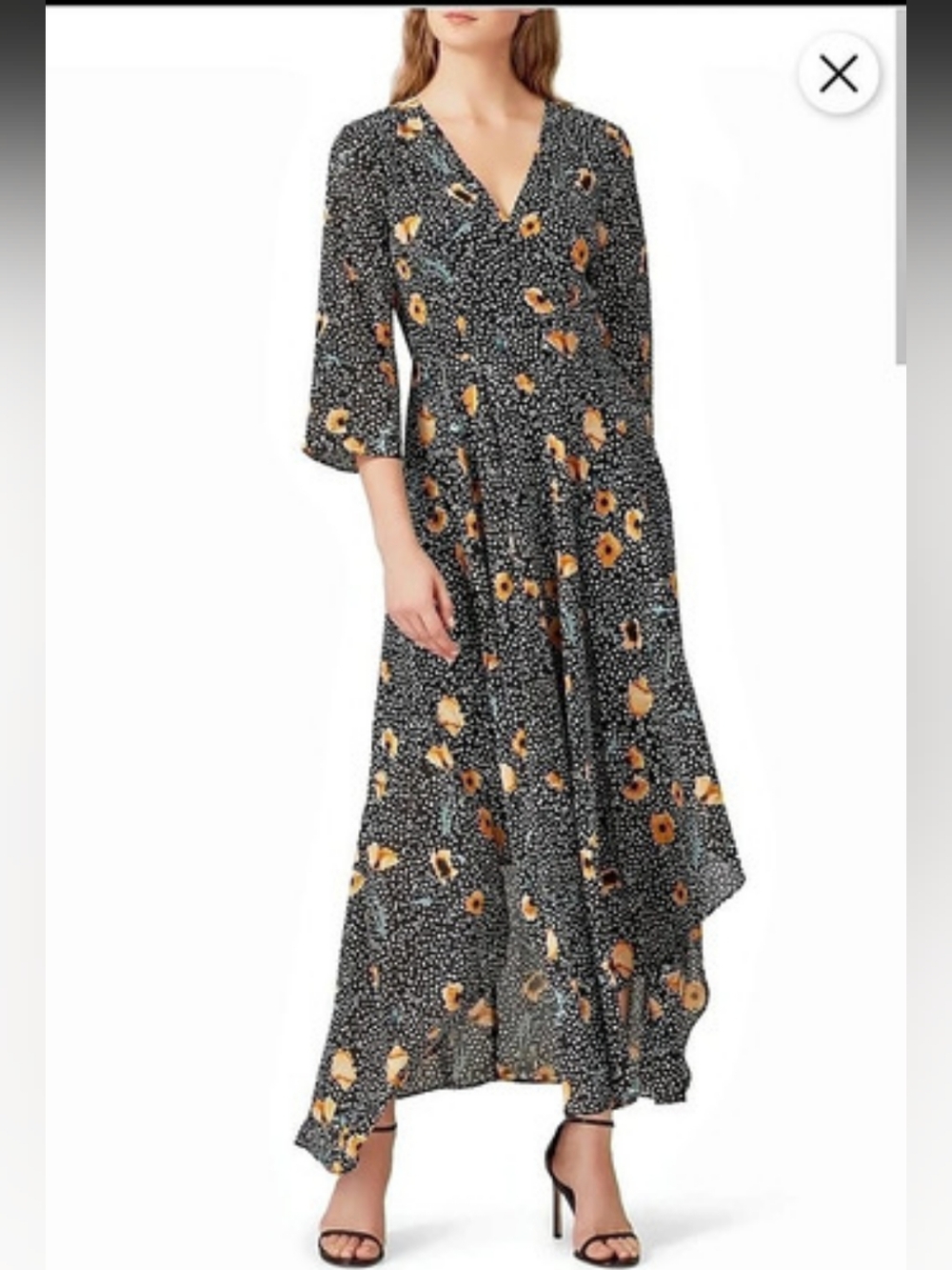 Great Jones Chic Floral Midi Dress in Black & Orange